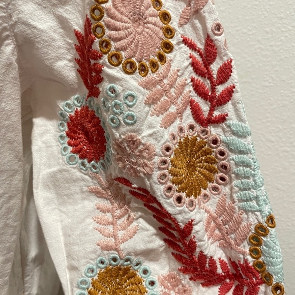 Madewell Blouse White Colorful Embroidered Popover Sleeve Hippie 70’s Vibes Sz M - Picture 9 of 15